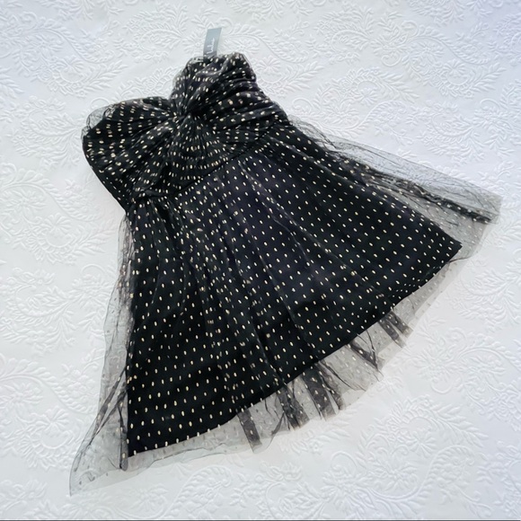 NWT Lulus Destined for Dancing Black Polka Dot Mesh Strapless Mini Dress Small - Picture 2 of 8
